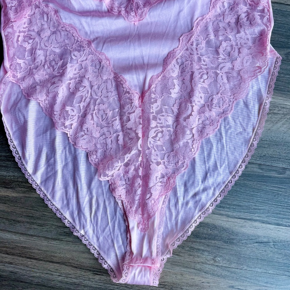 Coquette 90s Delicates Light Pink Lace Teddy High Cut Sheer Mesh‎ Lingerie - Picture 5 of 13